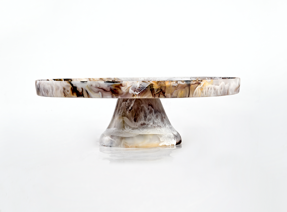 Footed Cake Plate Large- Mocha Swirl