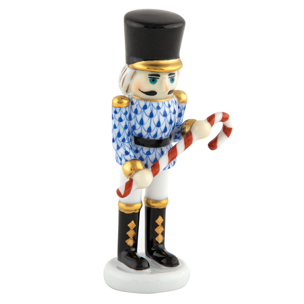 Herend Small Nutcracker with Candy Cane, Sapphire