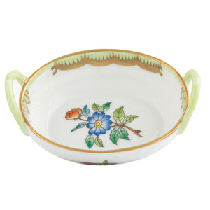 Herend Small Basket with Handles, Queen Victoria Green