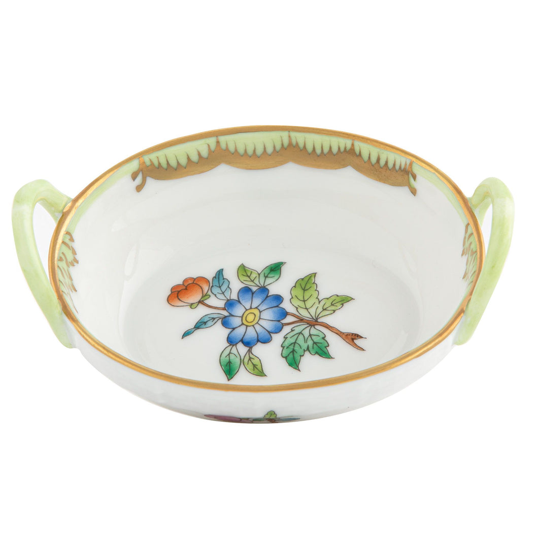 Herend Small Basket with Handles, Queen Victoria Green