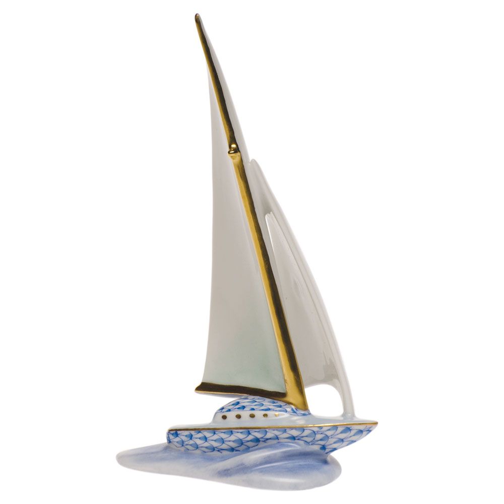 Herend Sailboat, Blue
