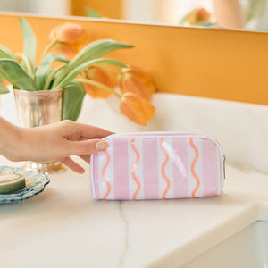 Weezie Mini Patterned Toiletry Bag, Pink & Coral Stripe