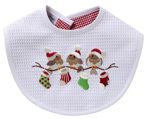 Waffle Bib, Christmas Birds on a Branch