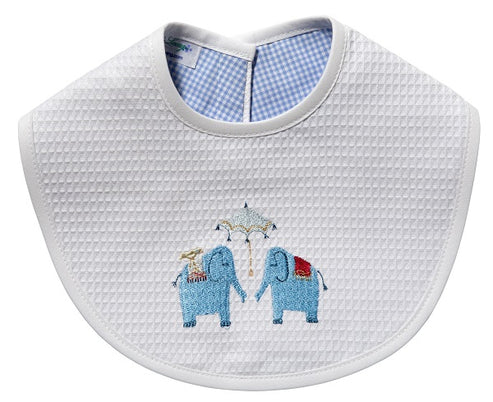 Waffle Bib, Umbrella Elephants Blue