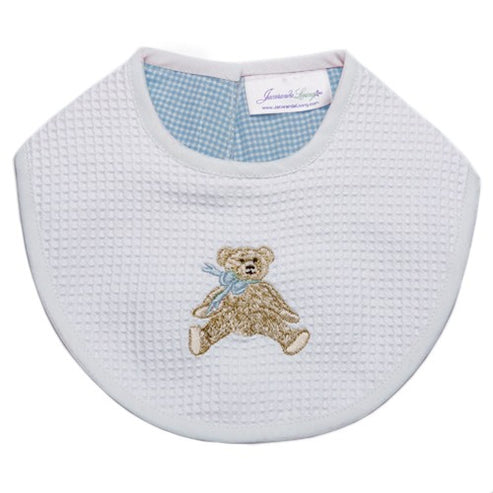 Waffle Bib, Blue Bow Teddy