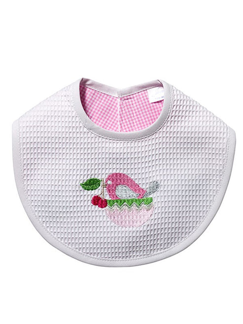 Waffle Bib, Bird in a Cup Pink