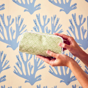 Weezie Mini Patterned Toiletry Bag, Green Block Print