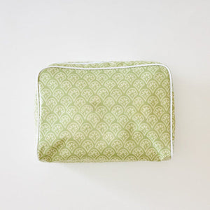 Weezie Large Patterned Toiletry Bag, Green Block Print