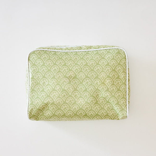 Weezie Large Patterned Toiletry Bag, Green Block Print