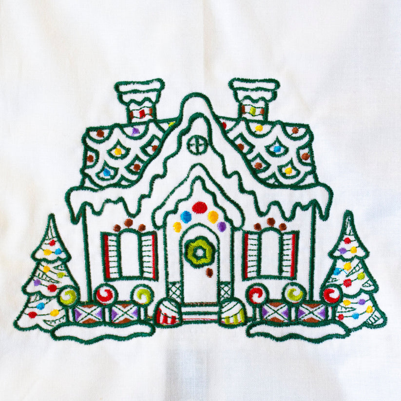 Gingerbread House Embroidered Dish Towel