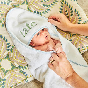 Weezie Baby Hooded Towel, Light Blue Gingham on White