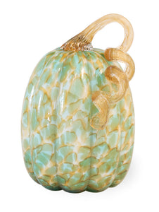 8.5" Green & Gold Glass Pumpkin w/Gold Stem