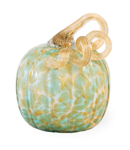 5.5" Green & Gold Glass Pumpkin w/Gold Stem
