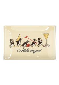 Penguin Cocktails Anyone Decoupage Glass Tray