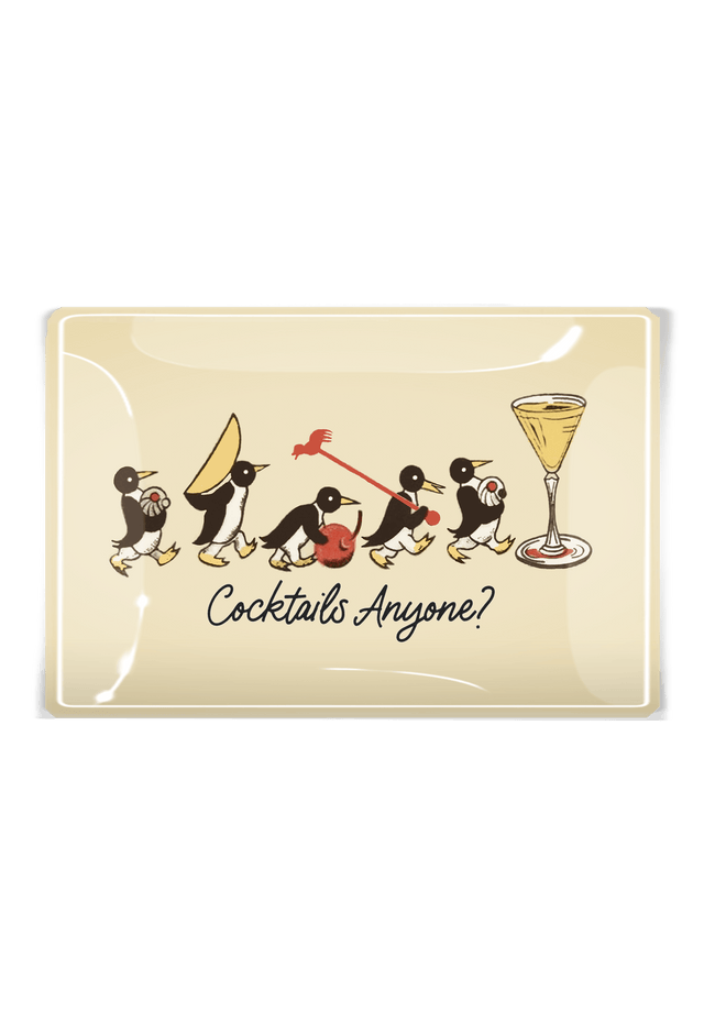 Penguin Cocktails Anyone Decoupage Glass Tray