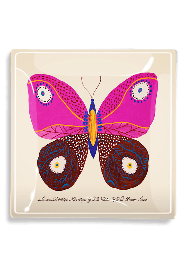 Pink Maldives Butterfly Decoupage Glass Tray