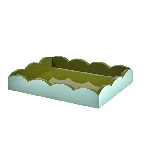 Eau De Nil & Khaki Lacquered Scallop Small Two-Tone Tray