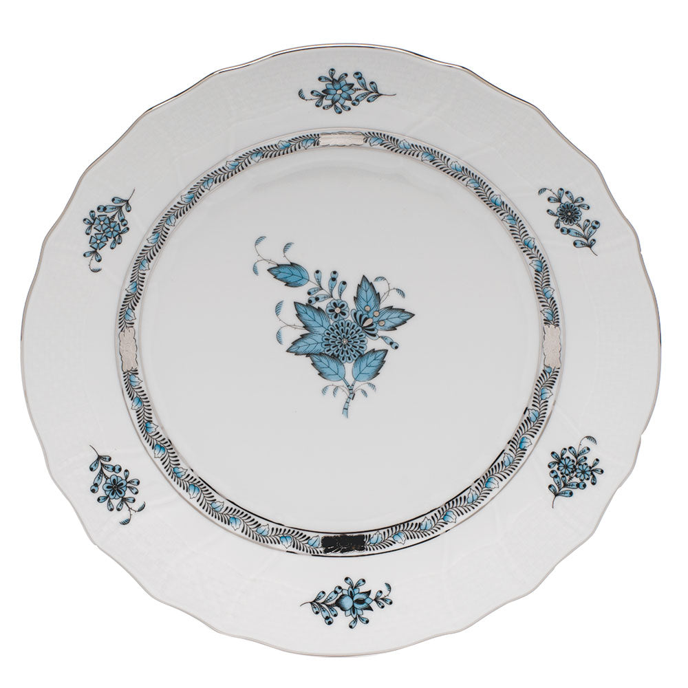 Herend Chinese Bouquet Dinner Plate, Turquoise & Platinum