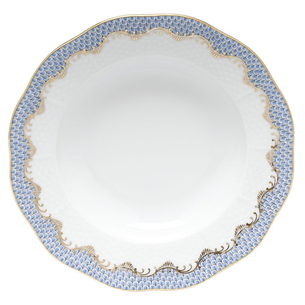 Herend Fish Scale Light Blue Rim Soup Plate
